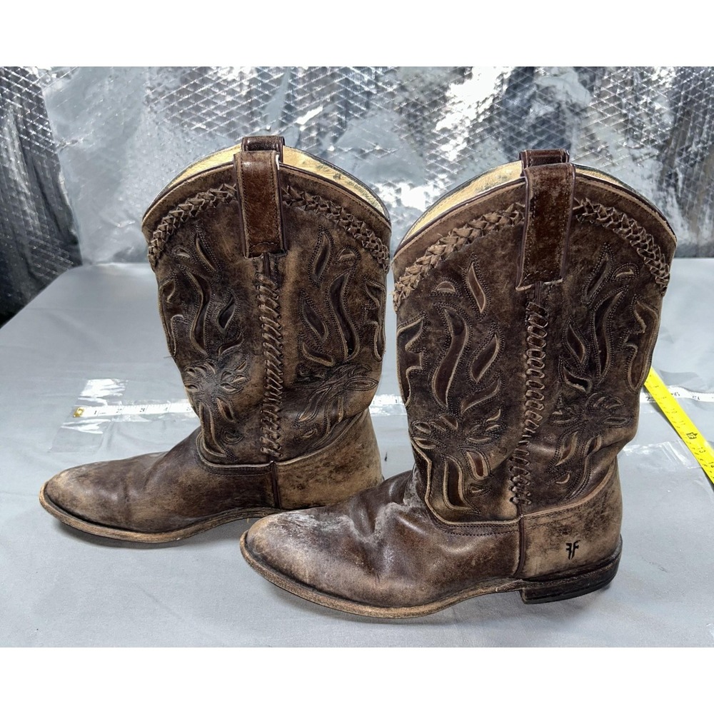 Frye Boots Womens Size 10 Brown Leather Western Pull On Embroidered F973 - Picture 2 of 9